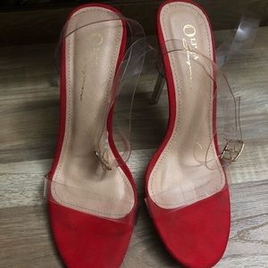 Red Stilettos W/ Clear Straps